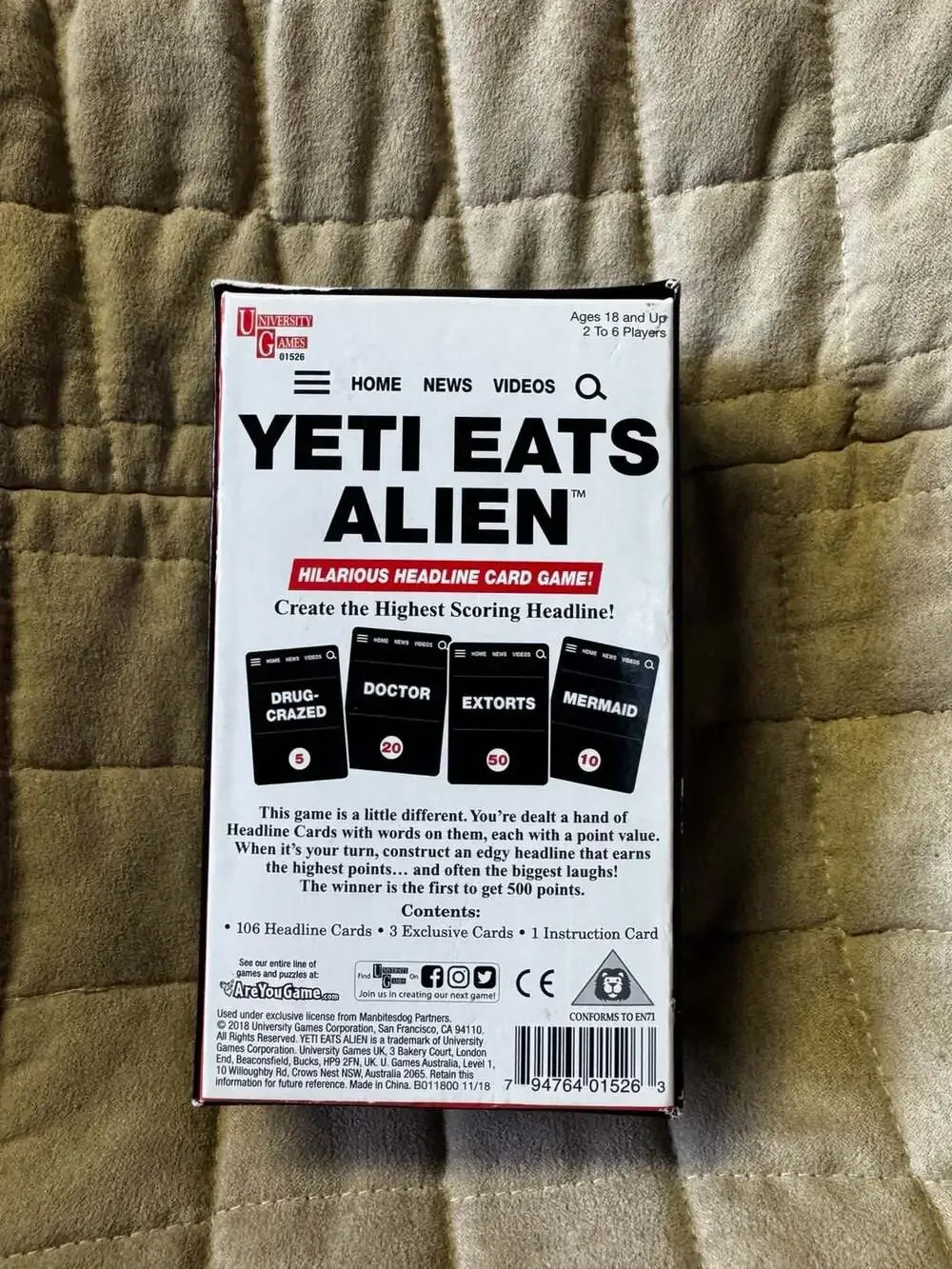 University Games Yeti Eats Alien Hilarious Headline Card Game